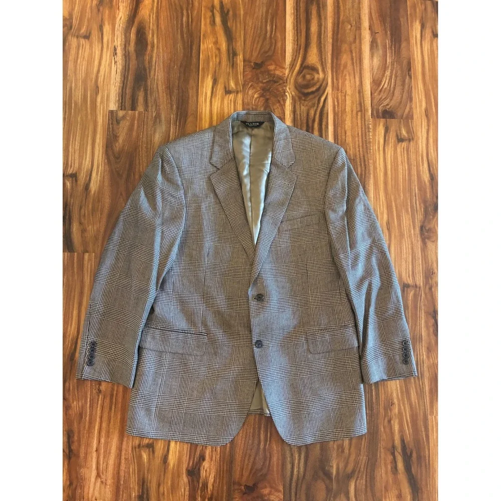 Jos A Bank Signature Collection Silk Camel‎ Hair Glen Plaid Blazer 44R Mens Gray